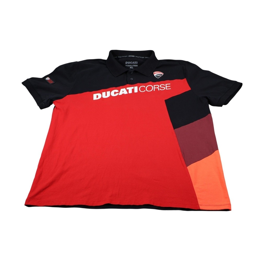 Vintage‎ Team Ducati Mens XL Red Colorblock Sportswear Driving Collared Logo